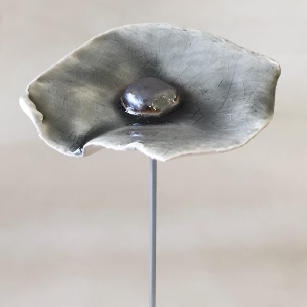 Coquelicot Gris clair craquelé cœur métallisé