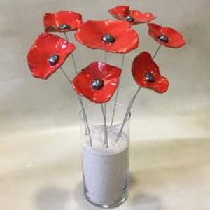 Bouquet de 7 coquelicots rouges en céramique
