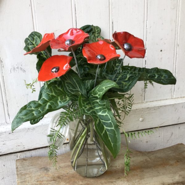 Bouquet 7 petits coquelicots rouge cœur métallisé Hauteur 35 cm – Image 5