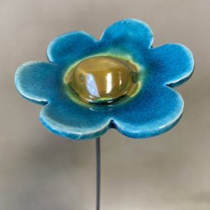 Fleur Turquoise cœur Jaune Doré