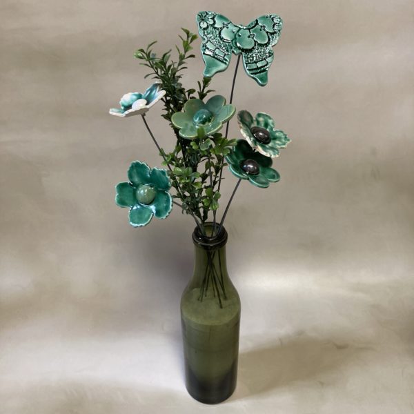Coquelicot Vert Emeraude et Blanc irisé cœur Vert lustré – Image 3