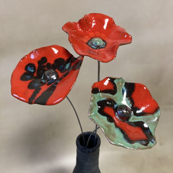 Coquelicot Rouge Vert Lustré et Métal – Image 2