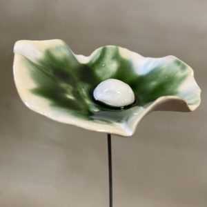 Coquelicot Vert Olive et Blanc cœur Blanc
