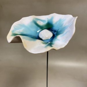 Coquelicot Vert Émeraude Bleu et Blanc cœur Blanc