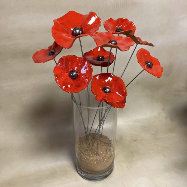 Bouquet de 9 Grands Coquelicots Rouge Hauteur 60 cm