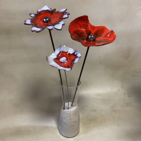 Bouquet de 3 grandes Fleurs Rouge Blanc et Métal Hauteur 55 cm – Image 5