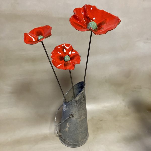 Bouquet de 3 Coquelicots XXL Rouge et Vert Hauteur 80 cm – Image 2
