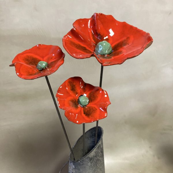 Bouquet de 3 Coquelicots XXL Rouge et Vert Hauteur 80 cm – Image 3
