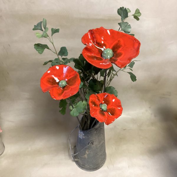 Bouquet de 3 Coquelicots XXL Rouge et Vert Hauteur 80 cm – Image 4