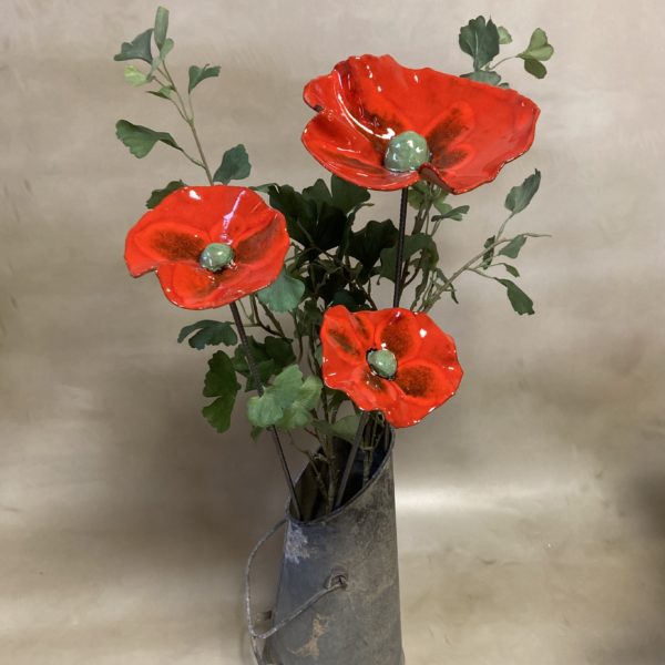 Bouquet de 3 Coquelicots XXL Rouge et Vert Hauteur 80 cm