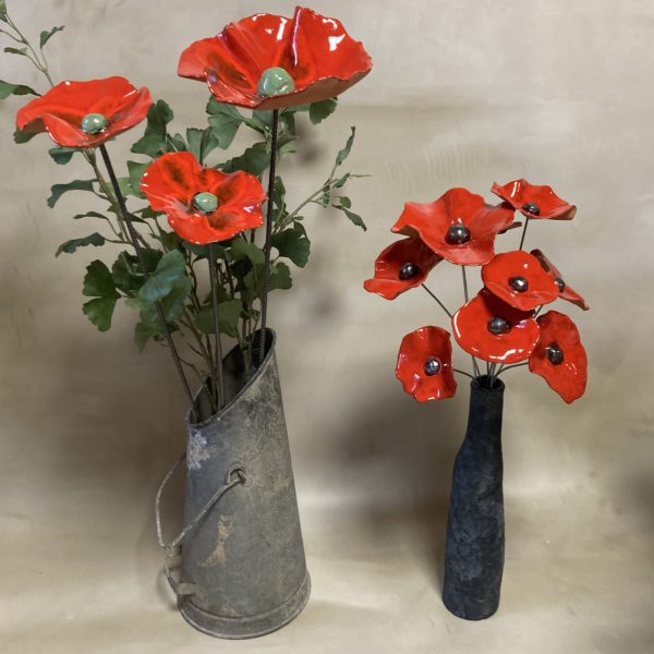 Bouquet de 3 Coquelicots XXL Rouge et Vert Hauteur 80 cm – Image 5