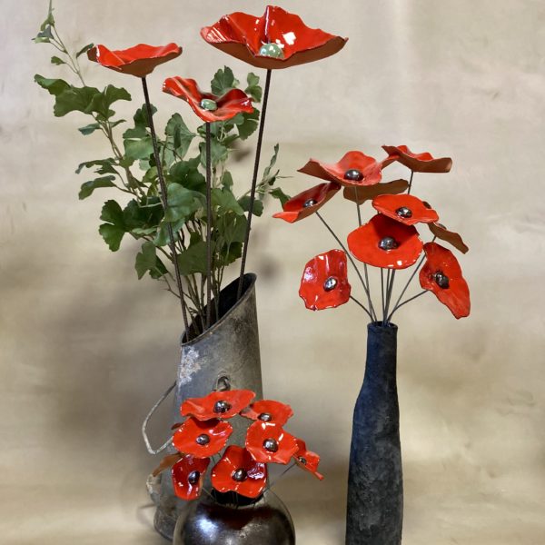 Bouquet de 3 Coquelicots XXL Rouge et Vert Hauteur 80 cm – Image 6