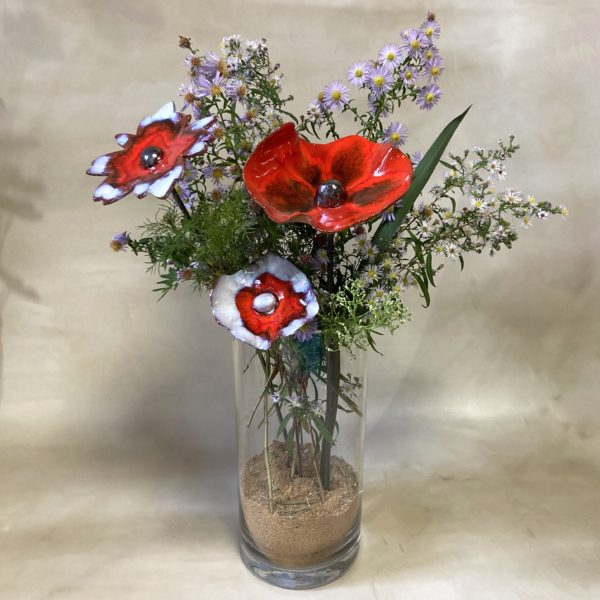 Coquelicot Blanc irisé violet et Rouge cœur Métal – Image 3