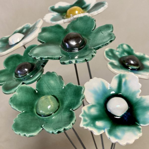 Fleur Vert Pomme Vert lustré Bleu lustré cœur Blanc – Image 2