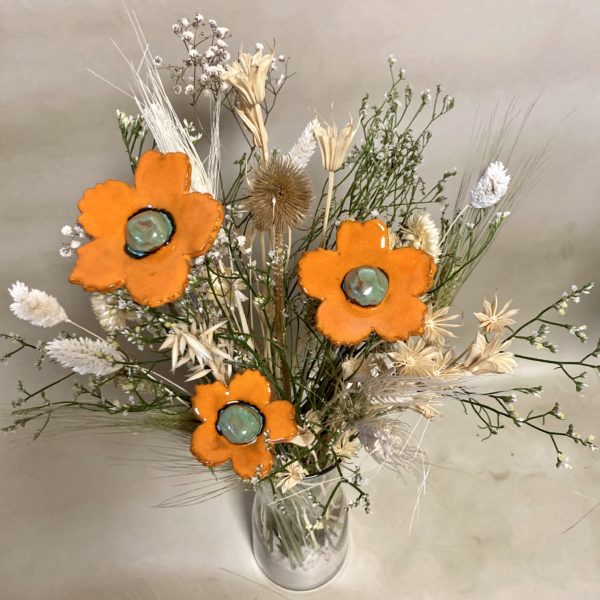 Fleur Sauvage Orange cœur Vert lustré – Image 3