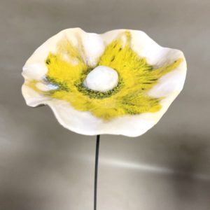Coquelicot Jaune vif et Blanc irisé cœur Blanc