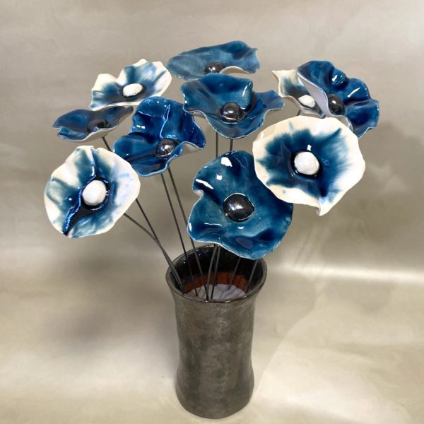 Coquelicot Bleu Canard et Blanc cœur Blanc – Image 3