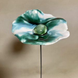 Coquelicot Vert Emeraude et Blanc irisé cœur Vert lustré