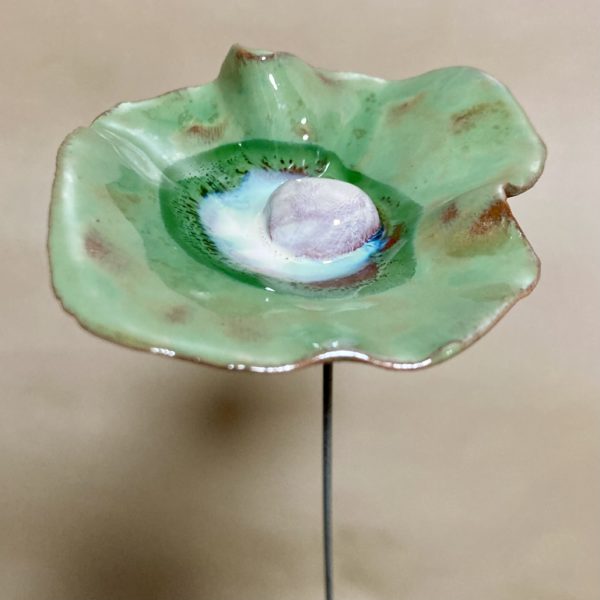 Coquelicot Vert Lustré cœur Blanc