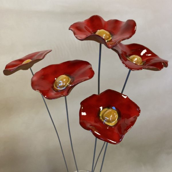 Bouquet de 5 coquelicots rouge foncé cœur doré Hauteur 60 cm – Image 4