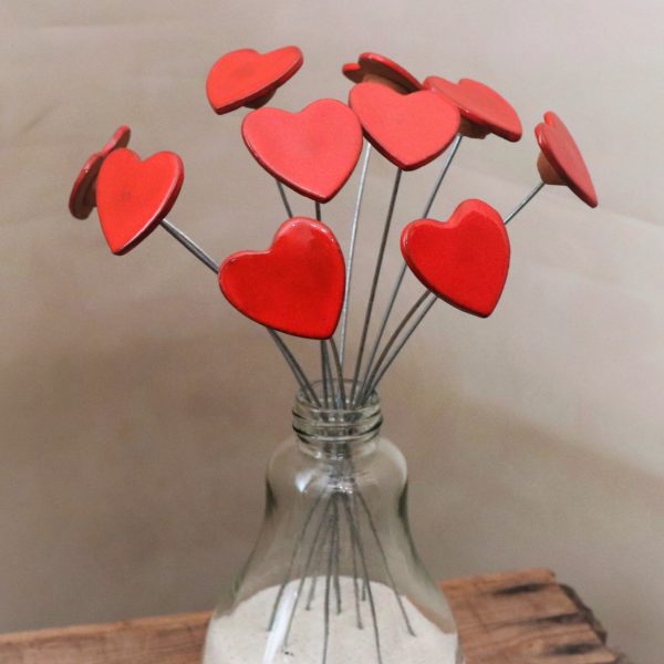 Bouquet de 10 petits cœurs Rouge 25 cm de hauteur – Image 2