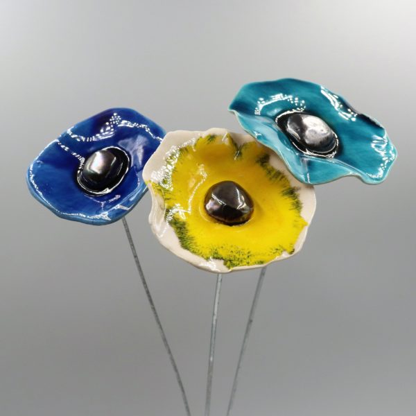 Coquelicot Jaune et blanc irisé cœur Métal – Image 3