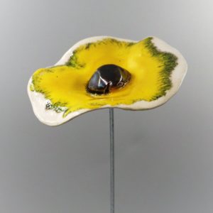 Coquelicot Jaune et blanc irisé cœur Métal