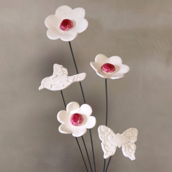 Assortiment Rose et Blanc 5 tiges Hauteur 60 cm