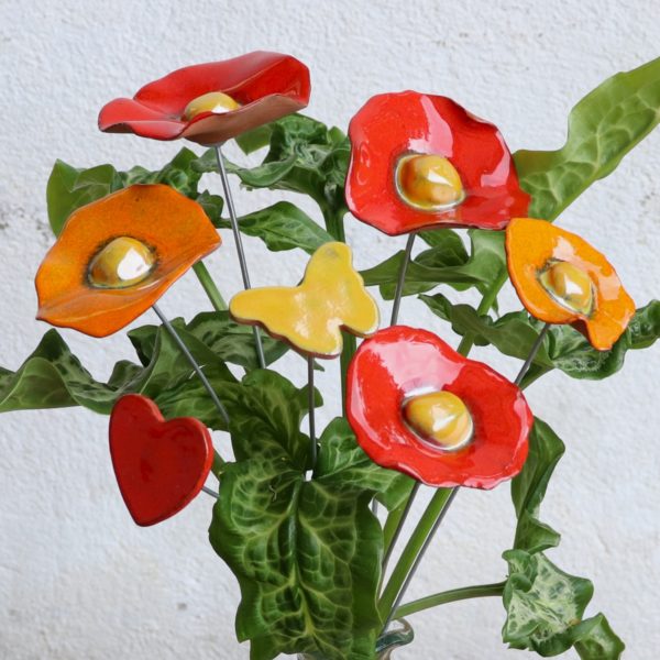 Bouquet Rouge Orange et Doré 7 Tiges Hauteur 30 cm