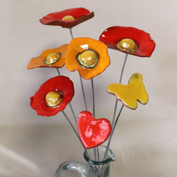 Bouquet Rouge Orange et Doré 7 Tiges Hauteur 30 cm – Image 2