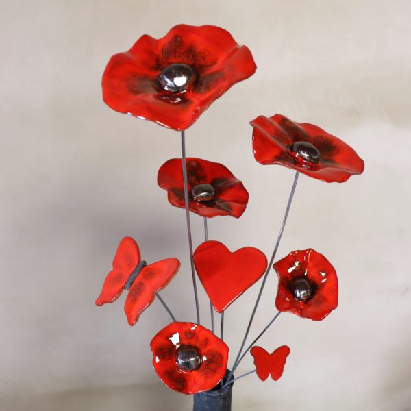 Assortiment de Coquelicots, papillons et cœur Hauteur 60 cm