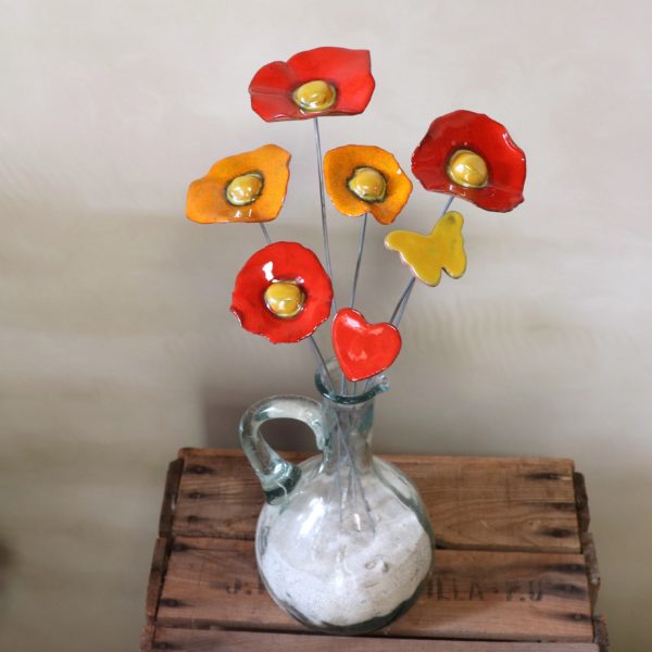 Bouquet Rouge Orange et Doré 7 Tiges Hauteur 30 cm – Image 3
