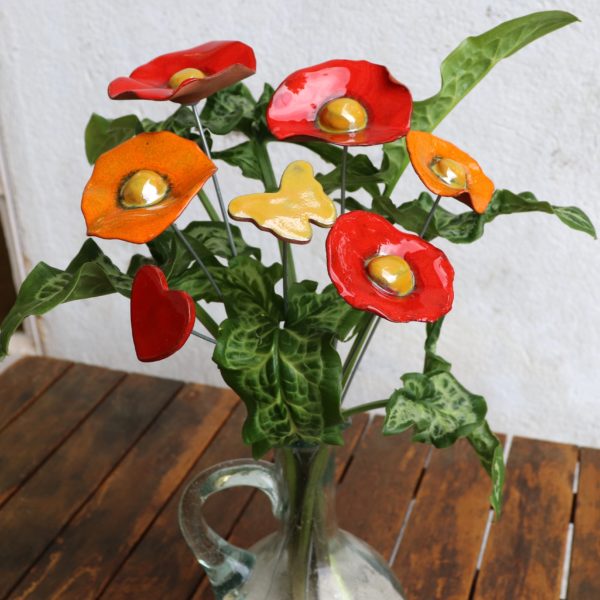 Bouquet Rouge Orange et Doré 7 Tiges Hauteur 30 cm – Image 4