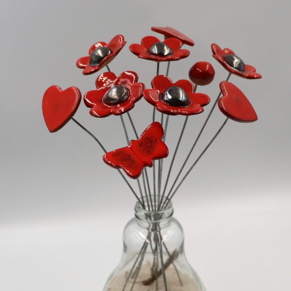 Bouquet Rouge et Métal 10 Tiges Hauteur 30 cm
