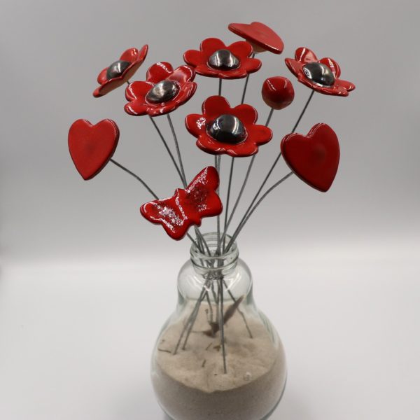 Bouquet Rouge et Métal 10 Tiges Hauteur 30 cm – Image 3