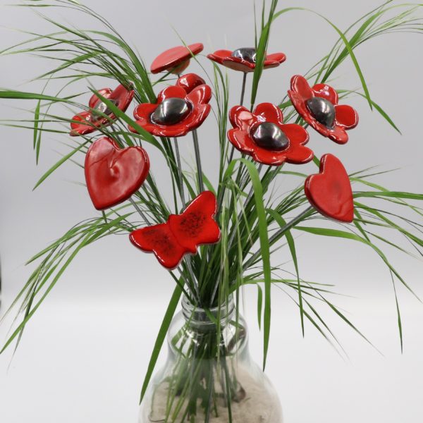 Bouquet Rouge et Métal 10 Tiges Hauteur 30 cm – Image 2