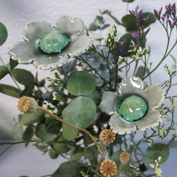 Fleur Sauvage Gris craquelé cœur Vert Lustré – Image 5