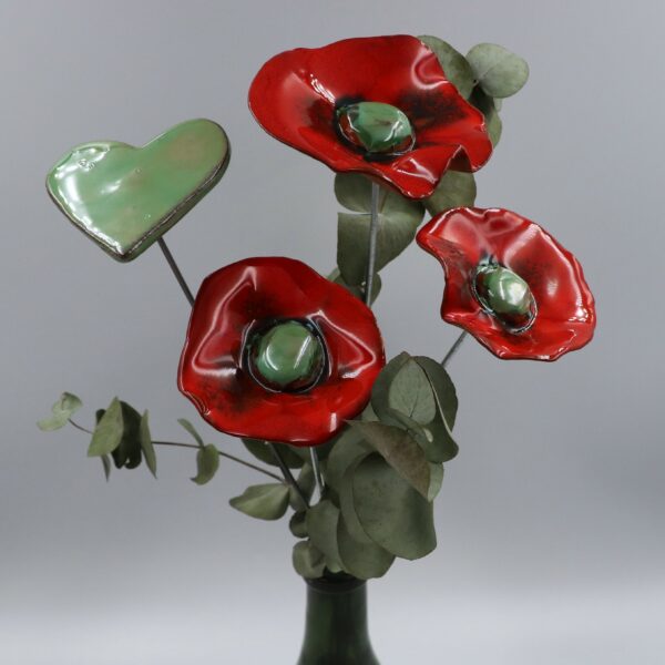 Bouquet de 3 petits Coquelicots et 1 cœur Hauteur 30 cm – Image 2