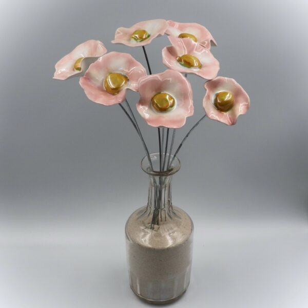 Bouquet de 7 petits Coquelicots Rose, Blanc et Doré Hauteur 30 cm – Image 3