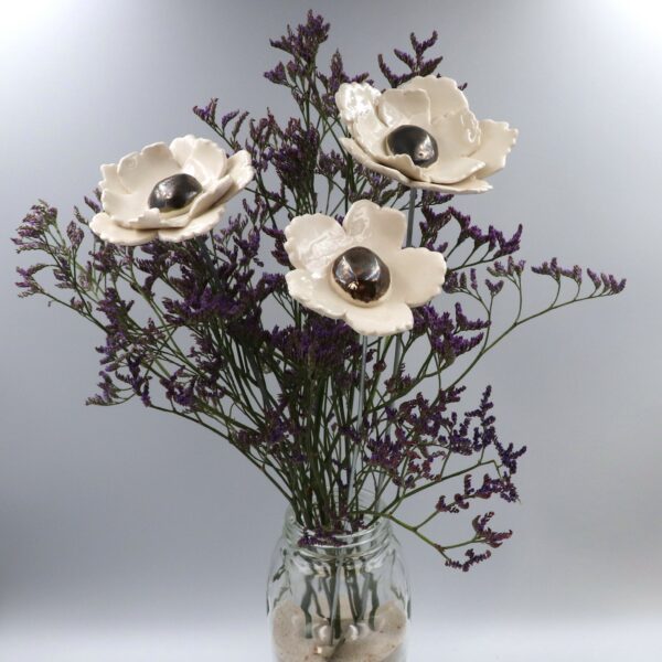 Fleur Sauvage Double Blanche cœur Métal – Image 5