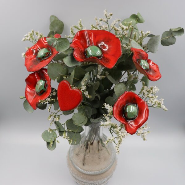 Bouquet de 5 Coquelicots et 1 cœur Hauteur 30 cm – Image 2