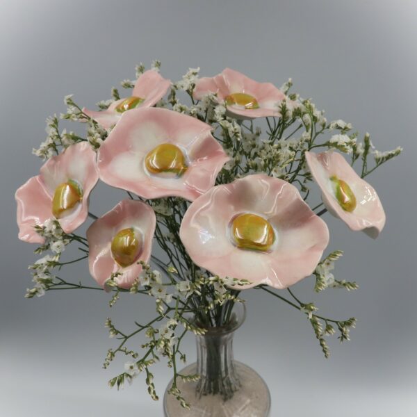 Bouquet de 7 petits Coquelicots Rose, Blanc et Doré Hauteur 30 cm – Image 2