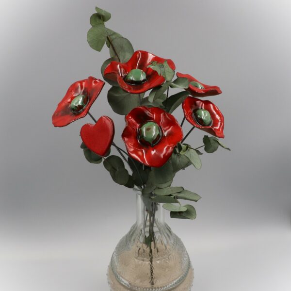 Bouquet de 5 Coquelicots et 1 cœur Hauteur 30 cm – Image 3