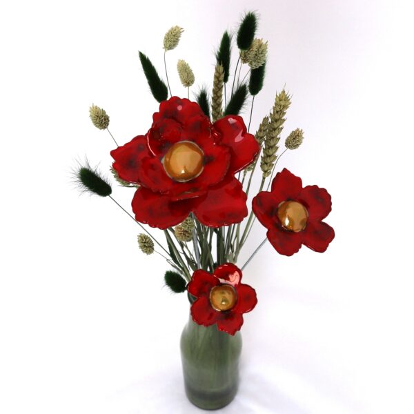 Bouquet 3 Fleurs Sauvages Rouges cœur doré Hauteur 50 cm – Image 3
