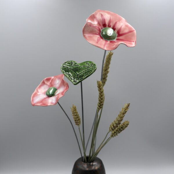 Coquelicot Rose clair Nuancé Blanc cœur Vert Lustré – Image 2