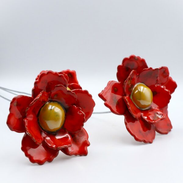 Fleur Sauvage Double Rouge Nuancé cœur Jaune Doré – Image 3