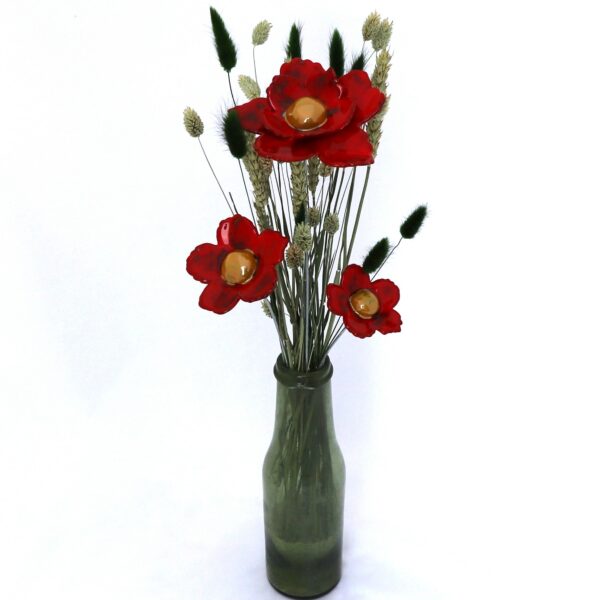 Fleur Sauvage Double Rouge Nuancé cœur Jaune Doré – Image 4