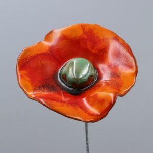Coquelicot Orange et Rouge Nuancé cœur Vert Lustré