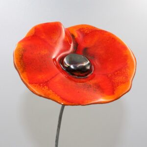 Coquelicot Orange et Rouge Nuancé cœur Métal