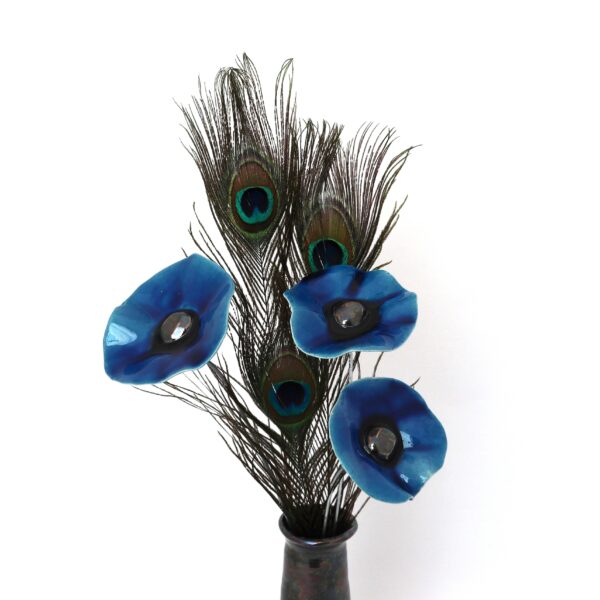 Coquelicot Turquoise et Bleu nuit cœur Vert Lustré – Image 3